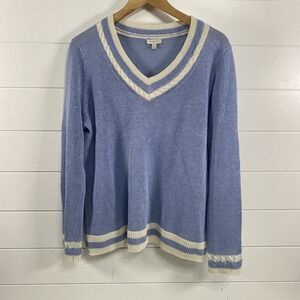 Talbots 100% Linen Blue and Cream V-Neck Sweater